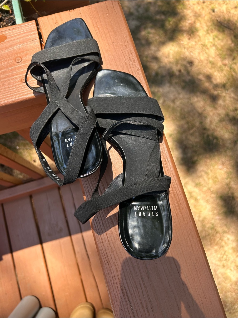 Stuart Weitzman Black Strappy Crossover Sandals